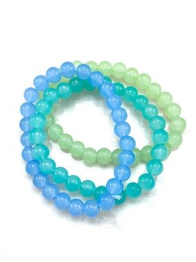 NWOT Glass Bead Stretch Bracelet Lot Set Of 3 Blue Teal Mint Green Stack